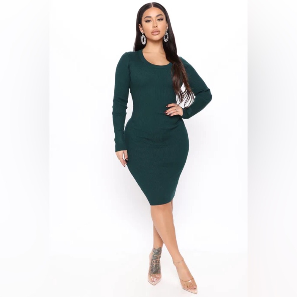 Fashion Nova Teal Long Sleeve Dress